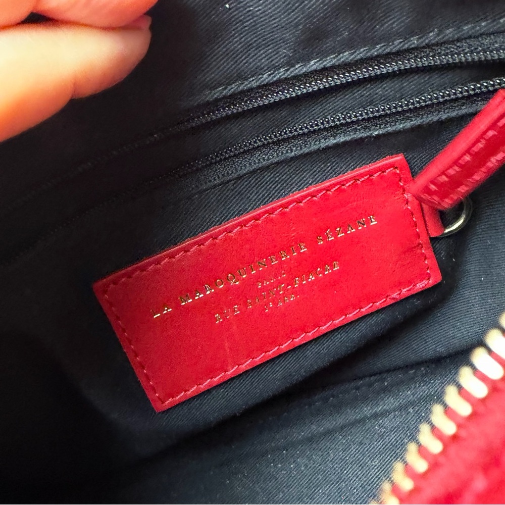 SEZANE RED SUEDE ZIP TOP SHOULDER BAG GOLD COLR METAL CHAIN LEATHER STRAP UNUSED - Picture 11 of 16